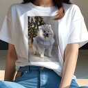 サモエド Tシャツ 犬愛 ユニークデザインレディース 犬ファン 半袖 春夏 プリント カジュアル かわいい 人間用 ギフト 個性的 クリスマスツリー サモエド プレゼント