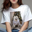 サモエド Tシャツ 犬愛 ユニークデザインレディース 犬ファン 半袖 春夏 プリント カジュアル かわいい 人間用 ギフト 個性的 クリスマスツリー サモエド クリスマス 冬 休日