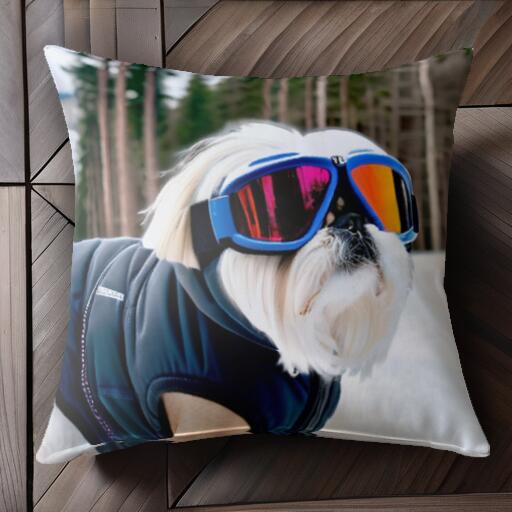 スキー シーズー 冬 雪 ゴーグル クッションカバー 45×45cm アニマル柄 おしゃれ 可愛い クッション本..