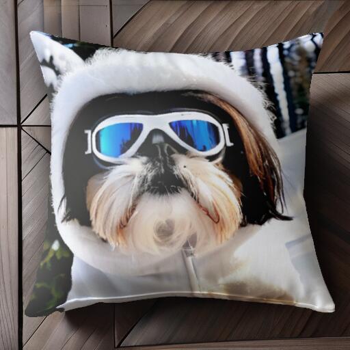 冬 シーズー 雪 ゴーグル フード クッションカバー 45×45cm アニマル柄 おしゃれ 可愛い クッション本..