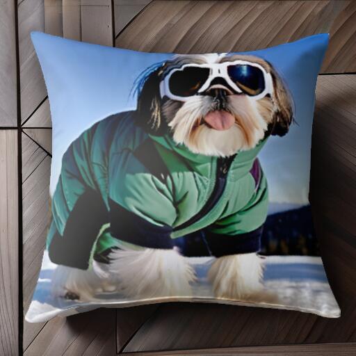 雪 シーズー スキーウェア ゴーグル 冬 クッションカバー 45×45cm アニマル柄 おしゃれ 可愛い クッシ..