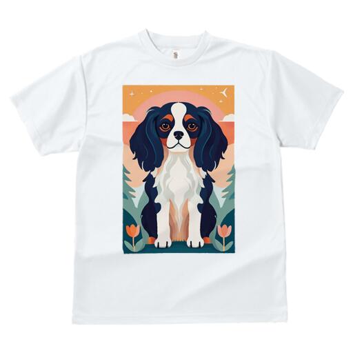 キャバリア Tシャツ 犬愛 ユニークデザインメンズ キッズ 犬ファン 半袖 春夏 プリント カジュアル かわいい 人間用 ギフト 個性的 花 キャバリア 木 空 雲