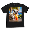 ブルドッグ Tシャツ 犬愛 ユニークデザインメンズ キッズ 犬ファン 半袖 春夏 プリント カジュアル かわいい 人間用 ギフト 個性的 飲み物 ブルドッグ 夏 海 リゾート