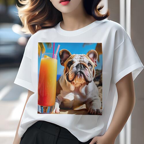 ブルドッグ Tシャツ 犬愛 ユニークデザインレディース 犬ファン 半袖 春夏 プリント カジュアル かわいい 人間用 ギフト 個性的 カクテル ブルドッグ ビーチ