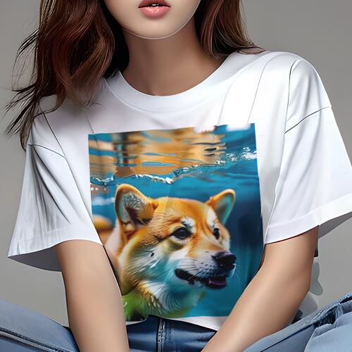 柴犬 Tシャツ 犬愛 ユニークデザインレディース 犬ファン 半袖 春夏 プリント カジュアル かわいい 人間用 ギフト 個性的 水 柴犬 水中