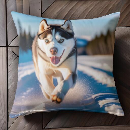 雪 シベリアンハスキー 冬 自然 風景 クッションカバー 45×45cm アニマル柄 おしゃれ 可愛い クッショ..