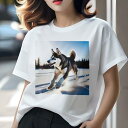 シベリアンハスキー Tシャツ 犬愛 ユニークデザインレディース 犬ファン 半袖 春夏 プリント カジュアル かわいい 人間用 ギフト 個性的 雪 シベリアンハスキー 冬 太陽