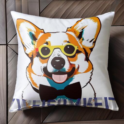 メガネ コーギー 蝶ネクタイ クッションカバー 45×45cm アニマル柄 おしゃれ 可愛い クッション本体付..