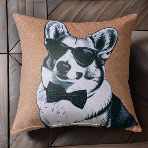 サングラス コーギー 蝶ネクタイ クッションカバー 45×45cm アニマル柄 おしゃれ 可愛い クッション本体付き 正方形