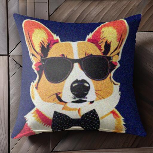 サングラス コーギー 蝶ネクタイ クッションカバー 45×45cm アニマル柄 おしゃれ 可愛い クッション本..