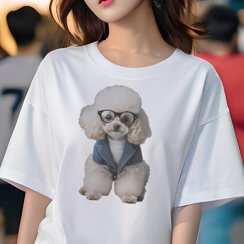 トイプードル Tシャツ 犬愛 ユニークデザインレディース 犬ファン 半袖 春夏 プリント カジュアル かわいい 人間用 ギフト 個性的 メガネ トイプードル デニムジャケット セーター