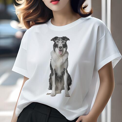 ボーダーコリー Tシャツ 犬愛 ユニークデザインレディース 犬ファン 半袖 春夏 プリント カジュアル かわいい 人間用 ギフト 個性的 メガネ ボーダーコリー