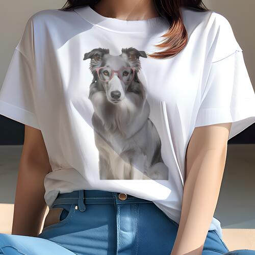 ボーダーコリー Tシャツ 犬愛 ユニークデザインレディース 犬ファン 半袖 春夏 プリント カジュアル かわいい 人間用 ギフト 個性的 メガネ ボーダーコリー
