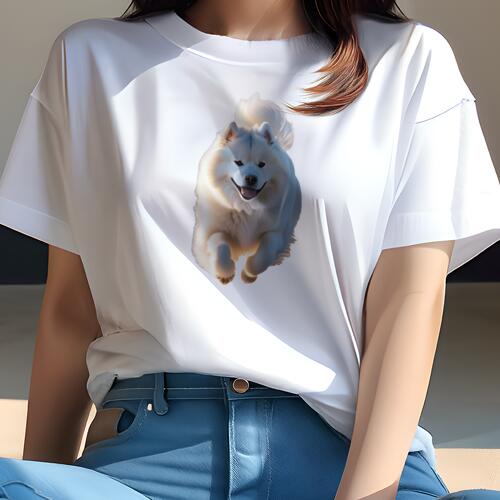 サモエド Tシャツ 犬愛 ユニークデザインレディース 犬ファン 半袖 春夏 プリント カジュアル かわいい 人間用 ギフト 個性的 ふわふわ サモエド 笑顔 かわいい 犬好き