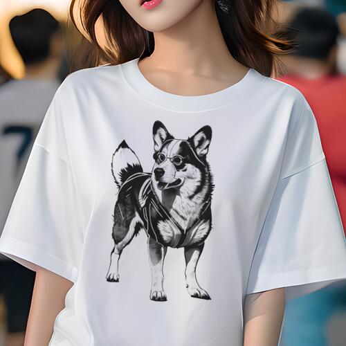 コーギー Tシャツ 犬愛 ユニークデザインレディース 犬ファン 半袖 春夏 プリント カジュアル かわいい 人間用 ギフト 個性的 メガネ コーギー