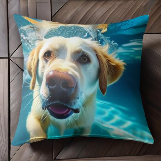 水 ゴールデンレトリバー 水中 クッションカバー 45×45cm アニマル柄 おしゃれ 可愛い クッション本体..