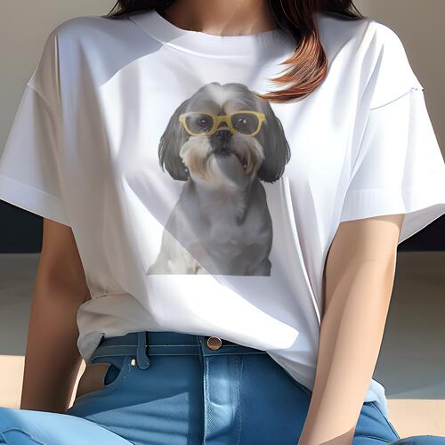 シーズー Tシャツ 犬愛 ユニークデザインレディース 犬ファン 半袖 春夏 プリント カジュアル かわいい 人間用 ギフト 個性的 メガネ シーズー