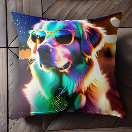 サングラス ゴールデンレトリバー 夜景 ライト クッションカバー 45×45cm アニマル柄 おしゃれ 可愛い ..