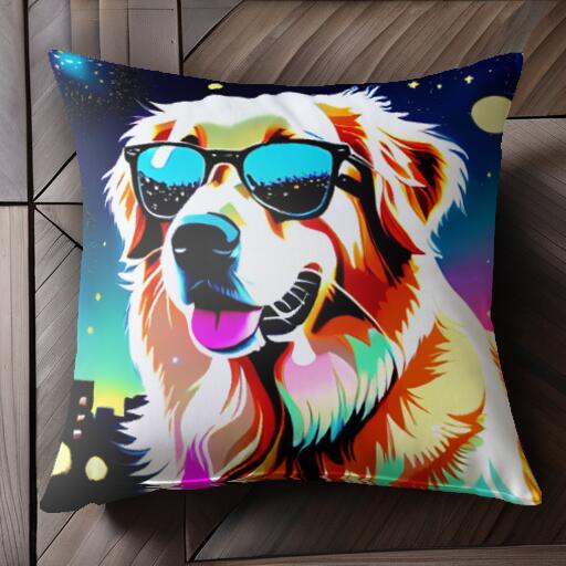 サングラス ゴールデンレトリバー 夜空 星 クッションカバー 45×45cm アニマル柄 おしゃれ 可愛い クッション本体付き 正方形