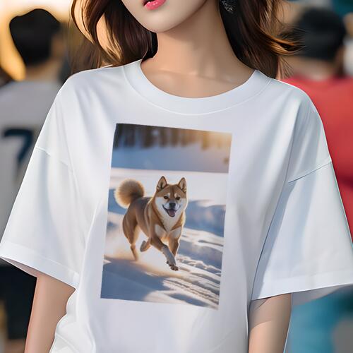 柴犬 Tシャツ 犬愛 ユニークデザインレディース 犬ファン 半袖 春夏 プリント カジュアル かわいい 人間用 ギフト 個性的 雪 柴犬 冬 太陽(4)