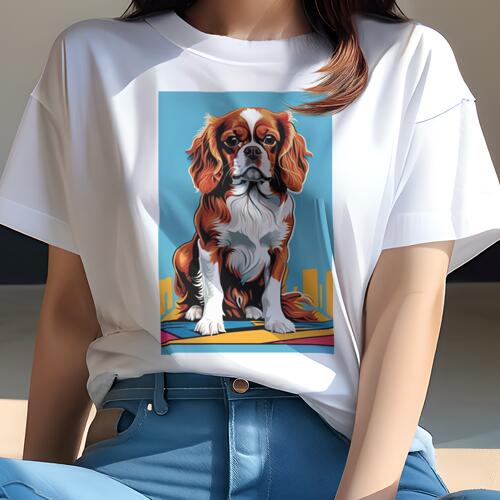キャバリア Tシャツ 犬愛 ユニークデザインレディース 犬ファン 半袖 春夏 プリント カジュアル かわいい 人間用 ギフト 個性的 ポップアート キャバリア 犬 ペット 動物