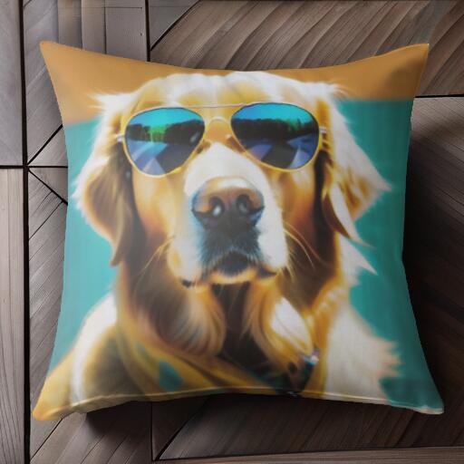 サングラス ゴールデンレトリバー クッションカバー 45×45cm アニマル柄 おしゃれ 可愛い クッション本体付き 正方形
