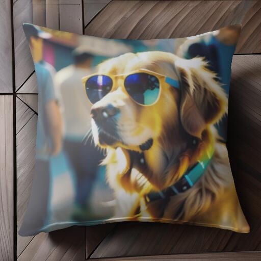 サングラス ゴールデンレトリバー 首輪 クッションカバー 45×45cm アニマル柄 おしゃれ 可愛い クッシ..