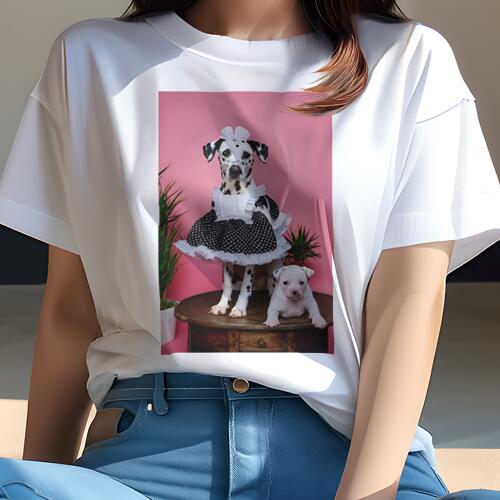 ダルメシアン Tシャツ 犬愛 ユニークデザインレディース 犬ファン 半袖 春夏 プリント カジュアル かわ..
