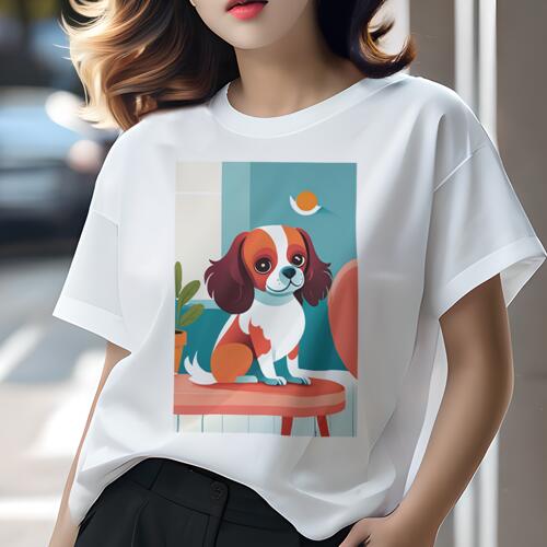 キャバリア Tシャツ 犬愛 ユニークデザインレディース 犬ファン 半袖 春夏 プリント カジュアル かわい..