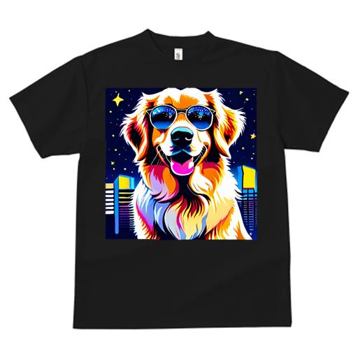 ゴールデンレトリバー Tシャツ 犬愛 ユニークデザインレディース 犬ファン 半袖 春夏 プリント カジュアル かわいい 人間用 ギフト 個性的 サングラス ゴールデンレトリバー 夜景 星