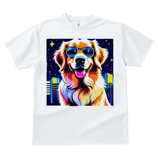 ゴールデンレトリバー Tシャツ 犬愛 ユニークデザインレディース 犬ファン 半袖 春夏 プリント カジュアル かわいい 人間用 ギフト 個性的 サングラス ゴールデンレトリバー 夜景 星