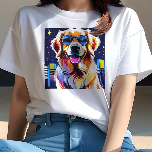 ゴールデンレトリバー Tシャツ 犬愛 ユニークデザインレディース 犬ファン 半袖 春夏 プリント カジュアル かわいい 人間用 ギフト 個性的 サングラス ゴールデンレトリバー 夜景 星