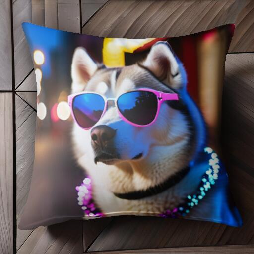 サングラス シベリアンハスキー ライト クッションカバー 45×45cm アニマル柄 おしゃれ 可愛い クッシ..