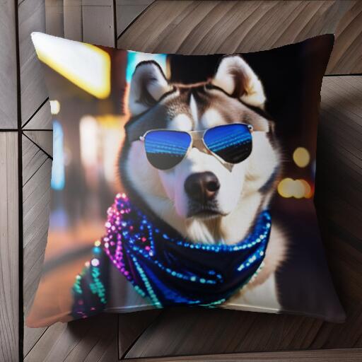 サングラス シベリアンハスキー ネオン クッションカバー 45×45cm アニマル柄 おしゃれ 可愛い クッシ..