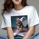 ジャーマンシェパード Tシャツ 犬愛 ユニークデザインレディース 犬ファン 半袖 春夏 プリント 大人カジュアル かわいい 人間用 ギフト 個性的 猛暑対策 魔法使いの帽子 ジャーマンシェパード