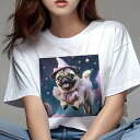 パグ Tシャツ 犬愛 ユニークデザインレディース 犬ファン 半袖 春夏 プリント 大人カジュアル かわいい 人間用 ギフト 個性的 猛暑対策 星 パグ 魔法使いの帽子 フリル