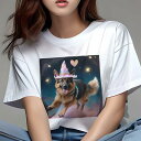 ジャーマンシェパード Tシャツ 犬愛 ユニークデザインレディース 犬ファン 半袖 春夏 プリント 大人カジュアル かわいい 人間用 ギフト 個性的 猛暑対策 星 ジャーマンシェパード ハート 魔法使いの帽子 宇宙