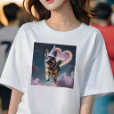 ジャーマンシェパード Tシャツ 犬愛 ユニークデザインレディース 犬ファン 半袖 春夏 プリント 大人カジュアル かわいい 人間用 ギフト 個性的 猛暑対策 ハート ジャーマンシェパード 星 雲 帽子