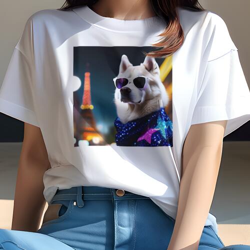 ハスキー Tシャツ 犬愛 ユニークデザインレディース 犬ファン 半袖 春夏 プリント 大人カジュアル かわいい 人間用 ギフト 個性的 猛暑対策 サングラス ハスキー 夜景 星柄