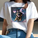 ジャーマンシェパード Tシャツ 犬愛 ユニークデザインレディース 犬ファン 半袖 春夏 プリント 大人カジュアル かわいい 人間用 ギフト 個性的 猛暑対策 ハート ジャーマンシェパード 魔法使いの帽子 星空 雲