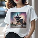 ジャーマンシェパード Tシャツ 犬愛 ユニークデザインレディース 犬ファン 半袖 春夏 プリント 大人カジュアル かわいい 人間用 ギフト 個性的 猛暑対策 魔法使いの帽子 ジャーマンシェパード 星 宇宙