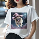 パグ Tシャツ 犬愛 ユニークデザインレディース 犬ファン 半袖 春夏 プリント 大人カジュアル かわいい 人間用 ギフト 個性的 猛暑対策 帽子 パグ 星 雲