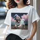 パグ Tシャツ 犬愛 ユニークデザインレディース 犬ファン 半袖 春夏 プリント 大人カジュアル かわいい 人間用 ギフト 個性的 猛暑対策 星空 パグ 雲 帽子