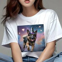 ジャーマンシェパード Tシャツ 犬愛 ユニークデザインレディース 犬ファン 半袖 春夏 プリント 大人カジュアル かわいい 人間用 ギフト 個性的 猛暑対策 雲 ジャーマンシェパード 星 帽子 魔法使い