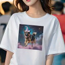 ジャーマンシェパード Tシャツ 犬愛 ユニークデザインレディース 犬ファン 半袖 春夏 プリント 大人カジュアル かわいい 人間用 ギフト 個性的 猛暑対策 帽子 ジャーマンシェパード 星空 雲
