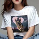 ジャーマンシェパード Tシャツ 犬愛 ユニークデザインレディース 犬ファン 半袖 春夏 プリント 大人カジュアル かわいい 人間用 ギフト 個性的 猛暑対策 ハート ジャーマンシェパード 星空 魔法使いの帽子