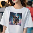 ジャーマンシェパード Tシャツ 犬愛 ユニークデザインレディース 犬ファン 半袖 春夏 プリント 大人カジュアル かわいい 人間用 ギフト 個性的 猛暑対策 魔法使いの帽子 ジャーマンシェパード 星空 雲