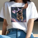 ジャーマンシェパード Tシャツ 犬愛 ユニークデザインレディース 犬ファン 半袖 春夏 プリント 大人カジュアル かわいい 人間用 ギフト 個性的 猛暑対策 ハート ジャーマンシェパード 星 雲 帽子