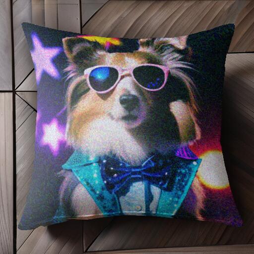 サングラス シェットランドシープドッグ 蝶ネクタイ スーツ 星 クッションカバー 45×45cm アニマル柄 ..