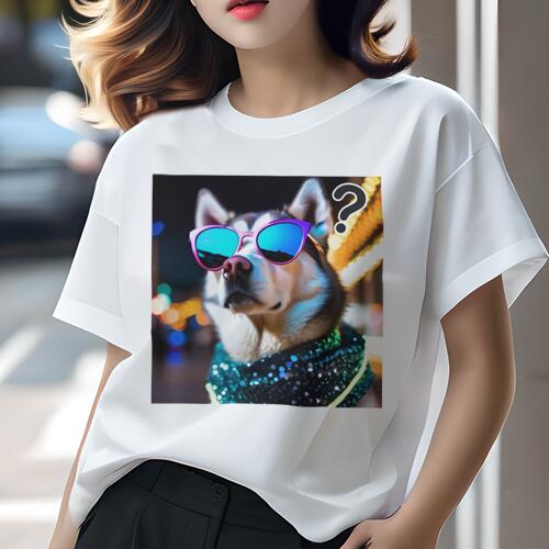 シベリアンハスキー Tシャツ 犬愛 ユニークデザインレディース 犬ファン 半袖 春夏 プリント 大人カジュアル かわいい 人間用 ギフト 個性的 猛暑対策 サングラス シベリアンハスキー スパンコール